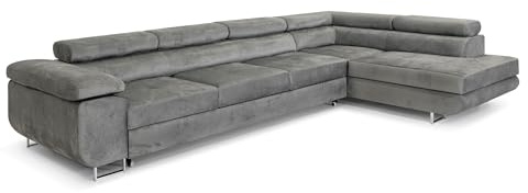 COMFORTINO FURNITURE Ecksofa mit Schlaffunktion PASTI XL L-Form, Sofa Couch mit Bettkasten, Couch Eckcouch, Schlafsofa für Wohnzimmer Couch mit Schlaffunktion (Hellgrau, Ottomane Rechts)