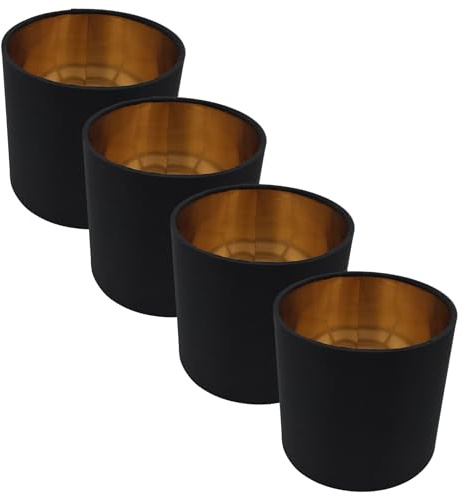 4 Stück Lampenschirm für Tischlampe E14 Ø12cm Durchmesser Schwarz Gold Rund Retro Vintage Stofflampenschirm Leuchtenschirm Textilschirm Ersatzschirm Leinenschirm (4x Schwarz/Gold Ø 12cm)