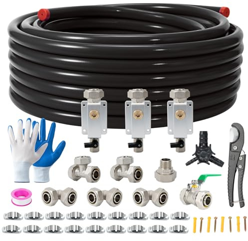 3/4 × 100 FT Shop Air Line Kit, Rapid Air System 3/4 Inch Hdpe-Aluminum Compressed Air Piping for Garage Includes Air-locking/Elbow/Tee/Air Outlet Block Fittings Leak Proof Easy to Install