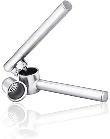 Velrithia Knoblauchpresse, Hebeldesign erleichtert das Auspressen von Knoblauch und Ingwer,Leicht zu Reinigende,spülmaschinengeeignet,304 Edelstahl,Zinklegierung,Silber