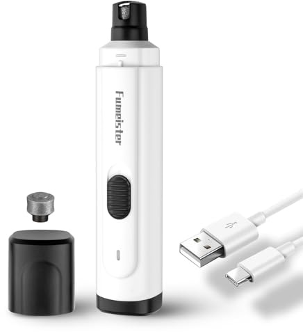 Fumeister Pet Nail Grinder for Dogs - Quiet 2-Speed Rechargeable Dog Nail Trimmer with Type-C Charging, Low Noise Paw Grooming for Dogs & Cats (White)