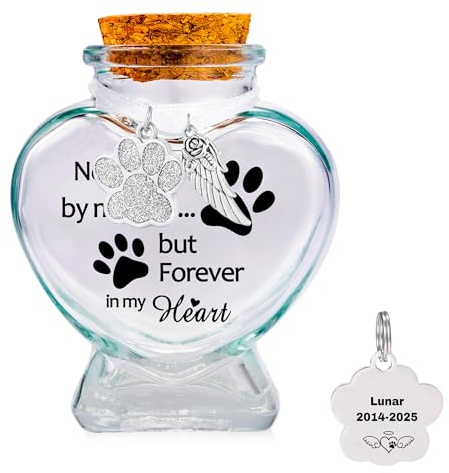 Gredstar Glass Bottle for Pet Hair Customise Memorial Fur Bottle Glass Vial for Dog's Cat's Ashes Fur Keepsake Jar Loss of Pet Sympathy Gift (No Longer by My Side)
