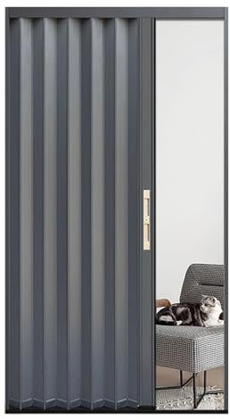 ZAQYCM Puerta corredera Puerta Interior Gris con Cerradura, Puerta Corredera Plegable para Divisor De Ambientes De Entrada De Exterior, Puerta Opaca con Cierre Magnético Tipo Concertina(150x200cm)
