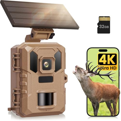 VIDVIS Wildlife Camera - 4K 64MP WiFi Trail Cameras With Night Vision Motion Activated Waterproof IP66 with 32GB SD Card, Garden Camera Solar Power, Built-in Rechargeable Battery, 0.2s Trigger
