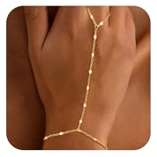 Nymora Gold Bracelets for Women – Trendy Dainty Gold Hand Chain Bracelets, Stackable 14k Gold Plated Finger Ring Bracelet with Cz Flower Design, Layered Link Bracelets for Women