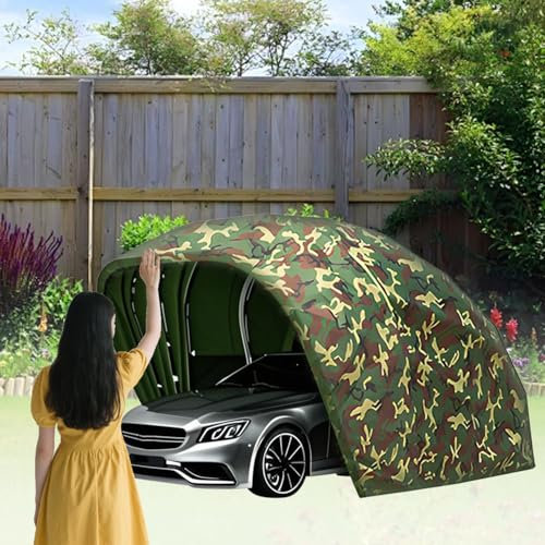 Mofgoe Cobertizo De Almacenamiento Portátil para Exteriores, Garaje Semiautomático para Coche, Resistente Al Viento Y A La Nieve, Garaje Plegable Móvil 6,4 X 2,8 X 2,65 M,Gamouflage