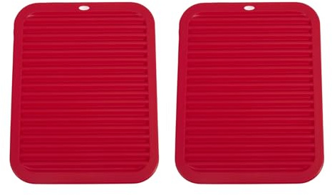 WAZUBC 2 Pezzi Tappetini Scolapiatti In Silicone, 30 x 23cm Antiscivolo Protezione per Lavello, Tovaglietta, Tappetino (rosso)