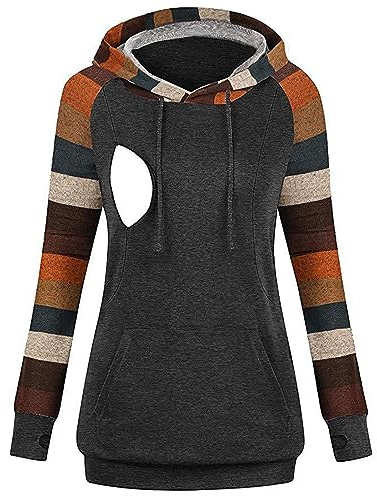 Gefomuofe Stillpullover Damen Langarm Umstands mit Stillfunktion Stilltop Lang Ärmel Umstandspullover Stillshirts Kapuzenpullover Sweatshirt Freizeitkleidung