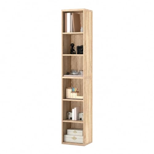 Levede Bookshelf 6 Tier Tall,Bookcase, Freestanding Bookshelf with 6 Open Storage Cubes, Cube Storage Unit, Modern Cube Shelving Unit for Living Room, Bedroom & Home Office,Oak
