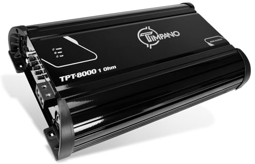 Timpano TPT-8000 1 Ohm Full Range Amplifier - 8000 Watts RMS Class D 1 Channel Amp Built-in Crossovers for Installation of PRO Audio Midbass, Midrange Loudspeakers on Car Audio Systems