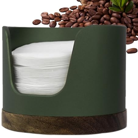 Porte-filtre à café portable, boîte de rangement pour papier filtre à café, distributeur de filtre en papier de rechange rond, récipient anti-poussière avec couvercle, style ferme vintage en bois