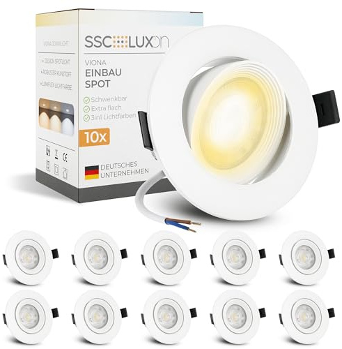 SSC-LUXon 10 Stück VIONA LED Mini Einbauspot flach weiß schwenkbar – Einbaustrahler Decke warmweiß, neutralweiß, kaltweiß