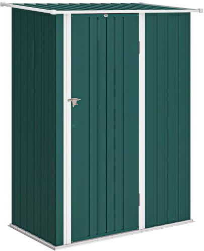 Outsunny Casetta da Giardino 1.07m² in Acciaio Zincato, Capanno Porta Attrezzi con Porta Bloccabile, Tetto Inclinato, 142x86x189 cm, Verde
