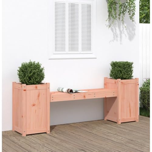 Keeushr Panca da giardino con 2 vasi in legno massello Douglasie 180 x 36 x 63 cm, per terrazza ed esterni, seduta durevole con fioriere, mobili da giardino robusto