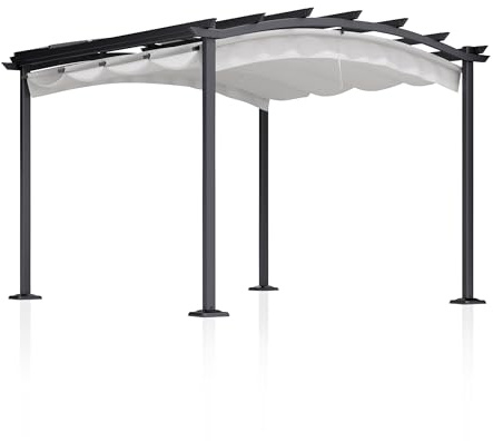 KHG Pavillon Pergola 3x3 m mit ausziehbarem Dach - Aluminium- & Stahlgestell pulverbeschichtet Anthrazit, Polyesterdach Grau, Höhe 230 cm, wetterfester Gartenpavillon