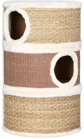 Cat Scratching Barrel 60 cm Seagrass for Large Cats, 3 Openings, Plush Interior