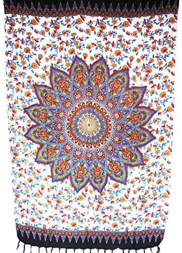 Sarong Pareo Wickelrock Strandtuch Tuch zum Binden Sternblume Blau-Orange-Rot/große Auswahl schönste Farben/Sauna-Tuch Wickelkleid Schal Wickeltuch Bademode Freizeitmode Sommermode/aus 100% Viskose