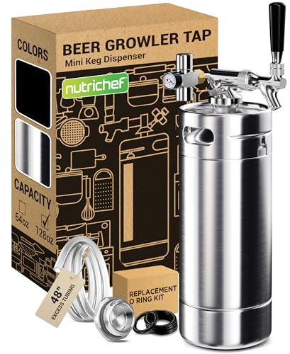 NutriChef Sistema de grifo a presión – Mini dispensador de barril de acero inoxidable, kit de Kegerator portátil – Regulador de presión de CO2 mantiene la carbonatación para cerveza artesanal, barril