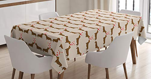 ABAKUHAUS Dackel Tischdecke, Wurst Hunde in der Liebe, Wasserfest Waschbar mit Klar Sichtbaren Farben kein Verblassen Personalisiert, 140 x 170 cm, Schokolade