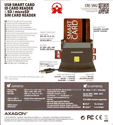AXAGON compatible CRE-SM2 USB Smart Card und SD/microSD/SIM Card Reader - USB 2.0