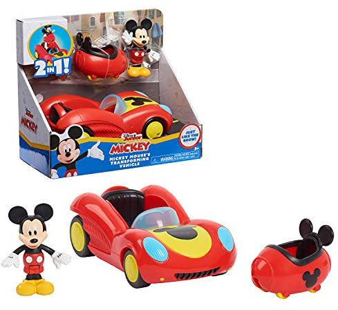Disney Junior Mickey Mouse Funhouse Transforming Vehicle, Mickey Mouse, Red Toy Car, Preschool, Officially Licensed Kids Toys for Ages 3 Up by Just Play