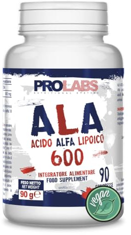 PROLABS – Acido Alfa Lipoico ALA (600 mg), 90 Compresse ad Alto Dosaggio Antiossidante per Recupero Vitamine, Vitamina C, E, Coenzima Q10, Glutatione, Controllo Neuroprotettivo e Glicemico, 100% Vegan