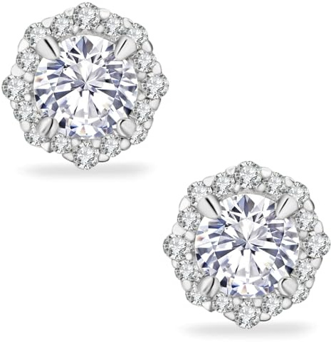 KRKC&CO Moissanite Ohrstecker Damen 925 Silber Blume Ohrringe, 1,12 Karat Moissanit im Runden Brillantschliff, Farben D Reinheit VVS, Weißgold vergoldet allergiefrei, Geschenk für Damen Frauen, 8mm