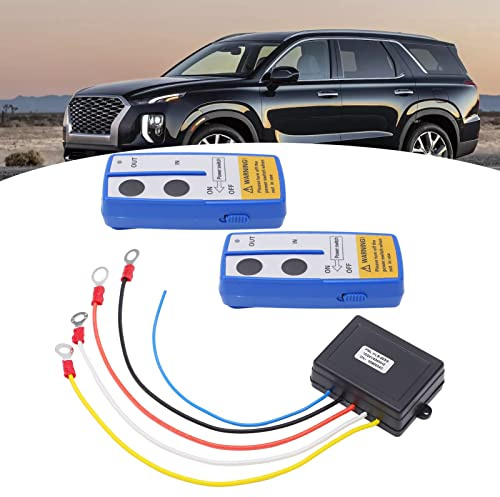 BOROCO Récepteur à distance de treuil de voiture,Kit de télécommande de treuil sans fil de 75 pieds Alimenté par batterie Antenne intégrée Indicateur LED Universel pour voiture ATV Camion