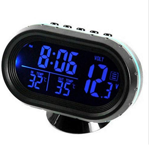 VISLONE Horloge numérique de voiture, DC 12V Thermomètre de voiture Numérique Horloge avec LED Éclairé, Affichage ° C / ° F commutable, Auto Double Jauge de Température Voltmètre