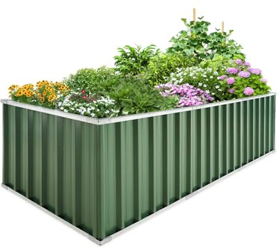 KING BIRD Hochbeet Metall 258x90x60cm, Hochbeete-Kit für Garten aus Verzinktem Stahl, Rostfrei und Haltbarkeit, Einfacher Aufbau, für Gemüse Kräuter Blumen,Grau