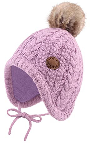 XIAOHAWANG Vintermössa för baby pojkar sammet foder småbarn barn mössa öronlapp varm baby hattar för flickor med pompom, Lila, 3 år