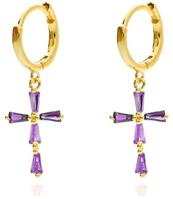 Boucle Oreille Argent Femme 925, Boucle d'Oreille Pendante Croix avec Cubic Zirconia Boucles d'Oreilles Unisexe