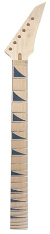 Yinfente E-Gitarrenhals, 24 Bünde, 64,8 cm, Feststellmutter, Haifischflossen-Einlage, zum Anschrauben, schwarze Bindung