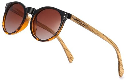 WOODONLY Holz Runde Polarisierte Sonnenbrille - Mode Holz Sonnenbrille für Damen und Herren Perfekte Geschenke