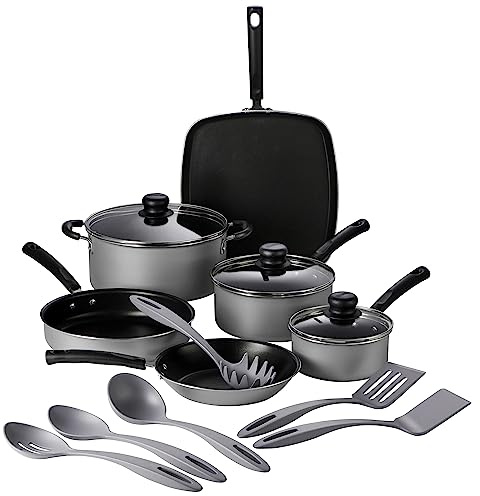 Tramontina Primaware 15-Piece Non Stick Cookware Set with Lids and Utensils, Aluminum Nonstick Pots and Pans Kitchen Set (Silver)