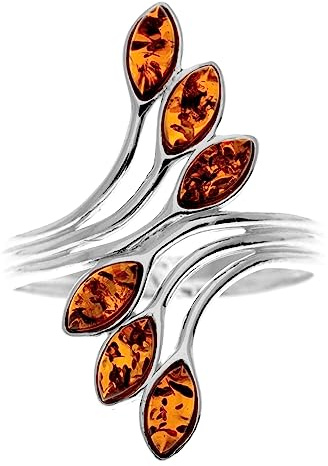 SilverAmber Jewellery - Anillo de Plata de Ley 925 y Ámbar Báltico con Múltiples Piedras, Diseño de Multi Piedras - M464, Pequeño, Piedra preciosa, Ámbar