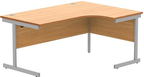Office Hippo Essentials Right Corner Desks, Home Writing Computer Desk Office Desk For Work Place Or Home, Home Office Radial Desk With Cable Port Management, Silver Frame, Norwegian Beech, 160 x120cm