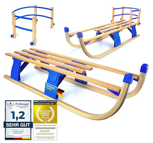 Alpenflitzer® Holzschlitten mit Lehne 110 cm Davoser Rodel Faltbarer Klappbarer Kinderschlitten; Premium Holz-Schlitten aus Buchenholz Klappschlitten (Modell 2025/26) (mit Lehne)