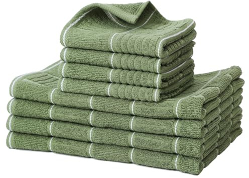 Glynniss Kitchen Towels and Dishcloths Set, Four Dish Towels 16x26 Inches, Four Absorbent Dish Cloths for Washing Dishes 12x12 Inches, Cleaning and Drying for Everyday Use Pack of 8 (Green)