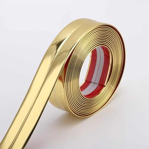 Trimold Multifunctional Wall Molding Trim & Corner Guards & Caulk Strip, Apply in Table Edge Door Frame Baseboard for Protection and Decoration, Shiny Gold, 16.4ft x 1.6in