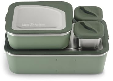 Klean Kanten Rise Family Food Box Lunch Boxes Set of 3 Stainless Steel in Sea Spray Colour, Leak-Proof, 1010629