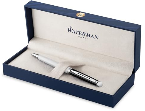 Waterman Hémisphère Kugelschreiber | Schwarze und weiße Lackierung mit palladiumbeschichteten Zierteilen | Mittlere Spitze | Geschenkbox