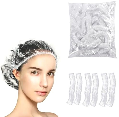 100PCS Cuffie per Capelli da Doccia Monouso,Cuffia da Doccia Monouso,Trasparente Monouso Doccia,Plastica, Impermeabile,per DocciaHotel Spa e Parrucchiere