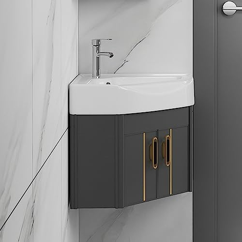 Badezimmer-Waschtisch, Eckwaschbecken, modernes Keramik-Wandwaschbecken, Wäschewaschbecken mit Schrank, weißes Waschbecken, für kleine Räume, Wan