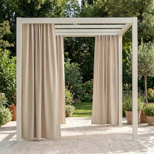 ROOM99 Outdoorvorhäng mit Kräuselband Garden Line 155 x 250 cm Breite x Höhe Outdoor Vorhang wetterfest Wasserdicht Sichtschutz Sonnenschutz Gardinen Garten Winddicht Beige, 1 Stück