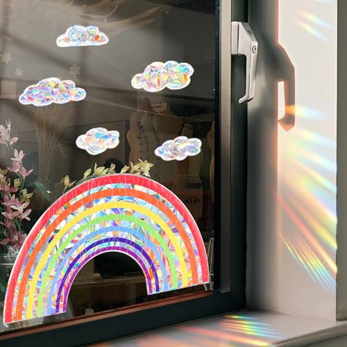 Amabro 6 Stück Vogelschutz Aufkleber für Fenster,Prisma Fensteraufkleber Vogelschutz Fenster,Suncatcher Sonnenfänger Sticker Regenbogen Folie Vogel Aufkleber Fenster Vinyl Vögel Antikollisions