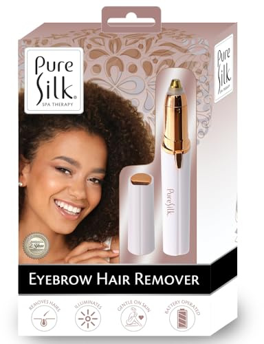 Pure Silk Eyebrow Hair Remover Shaver for Women, Fine Tipped Eyebrow Shaver for Shaping and Styling Eyebrows, Built in Light, Gentle and Pain-Free Eyebrow Styling Tool, Portable, Battery Operated