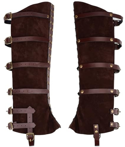 GORGECRAFT 2Stk Ritter Beinschützer Gamaschen Steampunk Mittelalterliche Stiefelüberzüge Renaissance Pirat Cosplay Kunstleder Beinwärmer Wraps Schuhe Zubehör Für Halloween Kostüm Kokosnussbraun