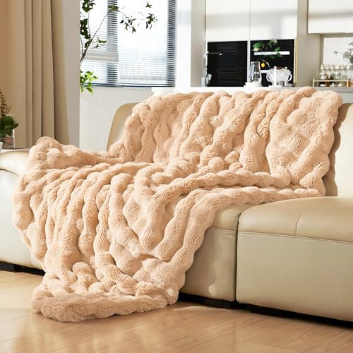 Ybike Coperta Plaid, Fuzzy Soft Plush Plaid Fausse Fourrure 150x130cm, Lusso Reversibile Pile Peluche di Coniglio Coperta per Letto, Divano, Sofà, Poltrone (Carnagione)