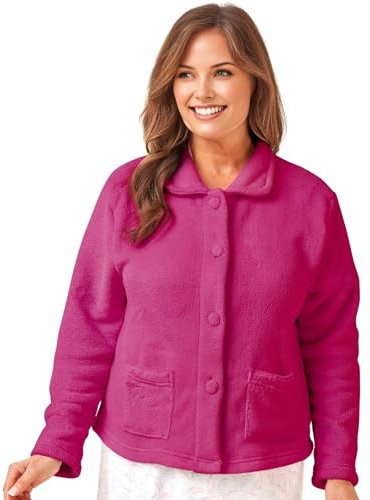 INSIGNIA Womens Luxury Supersoft Fleece Bed Jackets Short Gowns Tops (UK, Numeric, 12, 14, Regular, Regular, Raspberry)